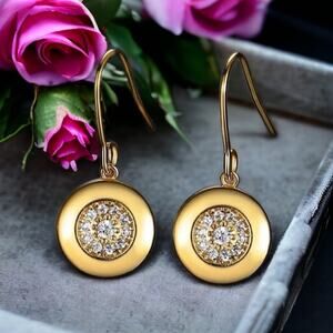 NEW 14K yellow gold plated CZ dangle drop earrings jewelry B16A